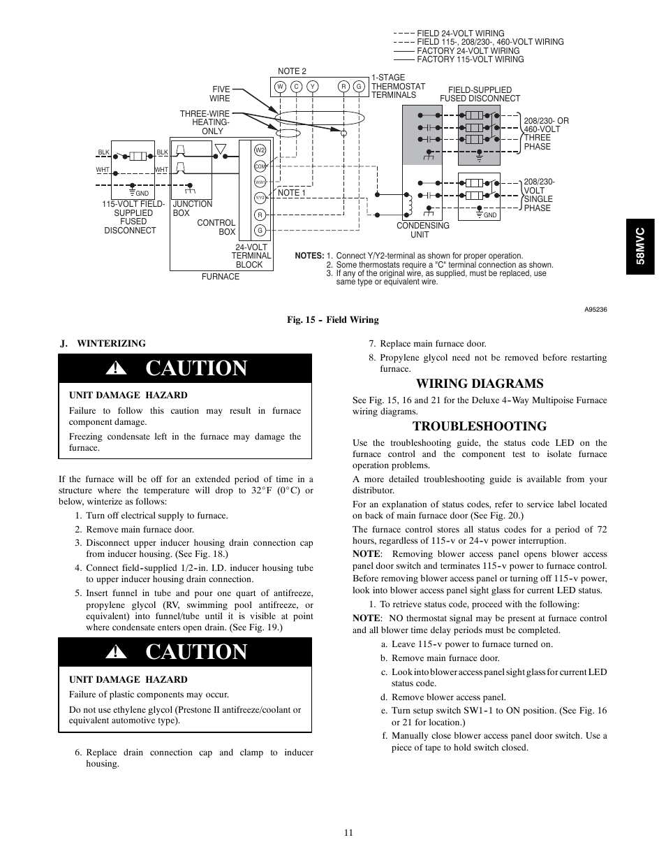 Caution, Wiring diagrams, Troubleshooting | Carrier IDEALCOMFORT 58MVC User Manual | Page 11 / 20
