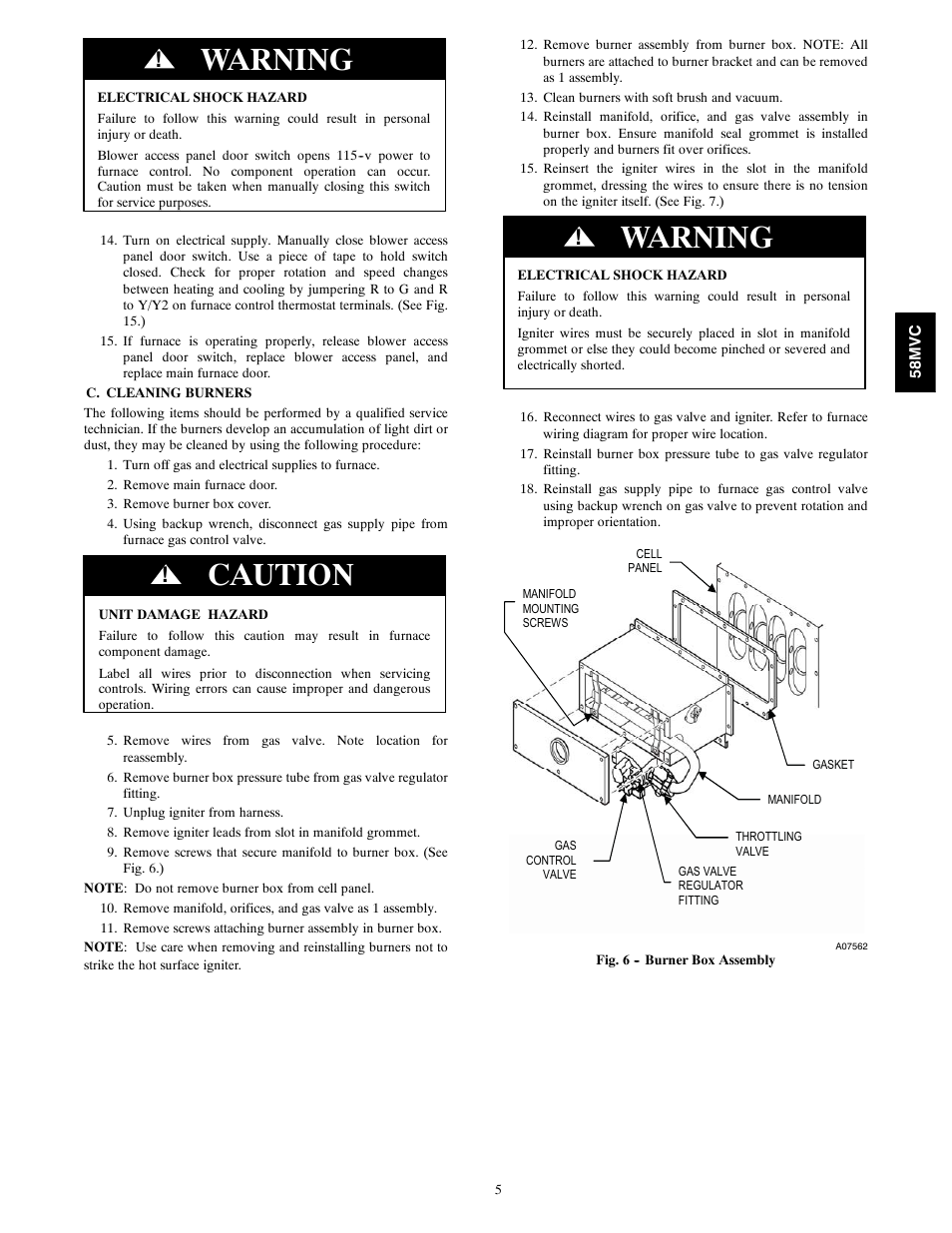 Warning, Caution | Carrier IDEALCOMFORT 58MVC User Manual | Page 5 / 20