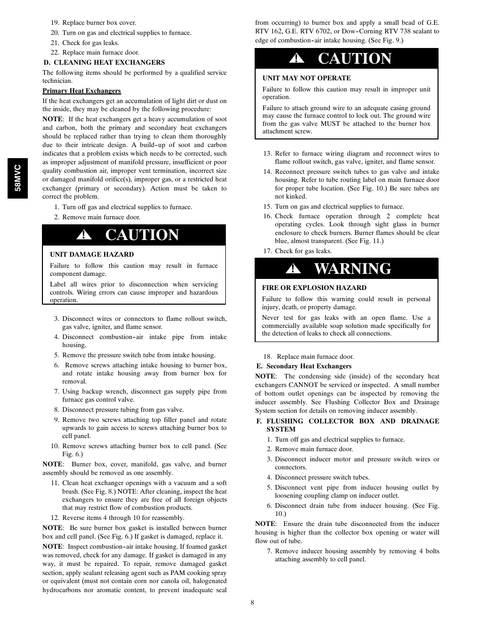 Caution, Warning | Carrier IDEALCOMFORT 58MVC User Manual | Page 8 / 20