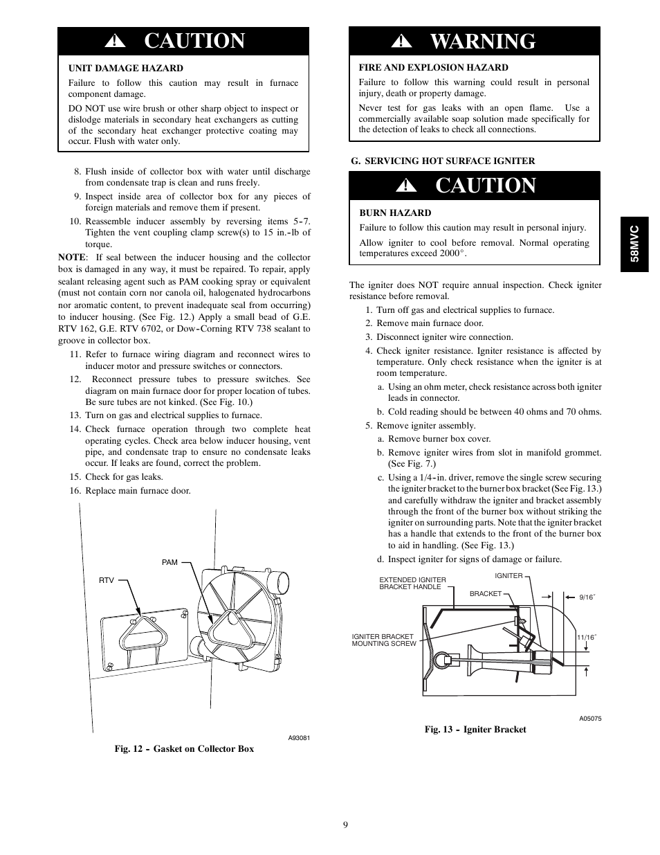 Caution, Warning | Carrier IDEALCOMFORT 58MVC User Manual | Page 9 / 20