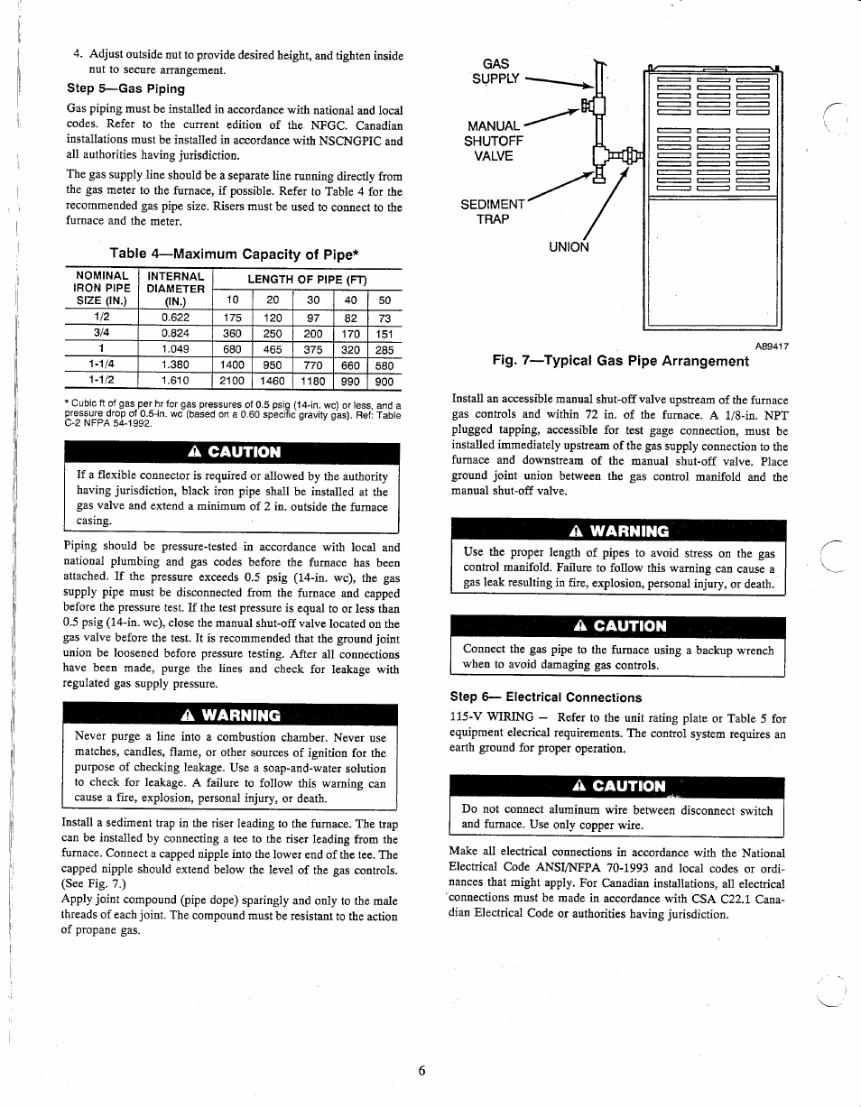 A caution, A warning, Caution | Warning | Carrier 58PAV User Manual | Page 6 / 14