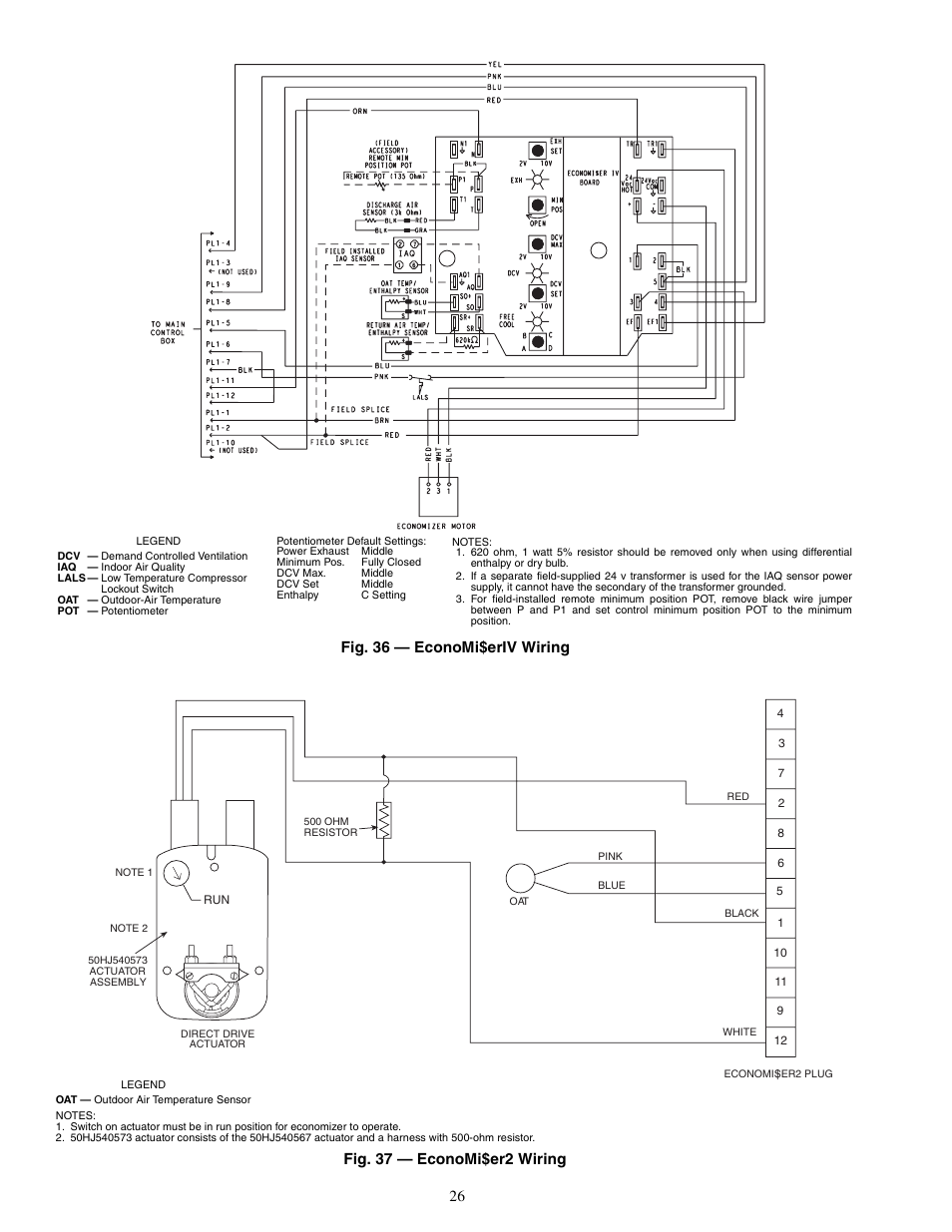 Fig. 36 — economi$eriv wiring, Fig. 37 — economi$er2 wiring | Carrier 48TM016-028 User Manual | Page 26 / 60