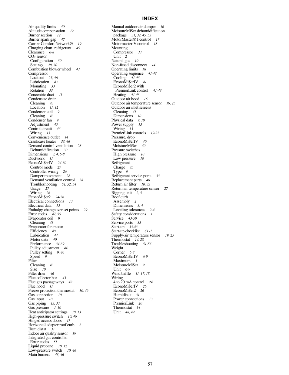 Index | Carrier 48TM016-028 User Manual | Page 57 / 60