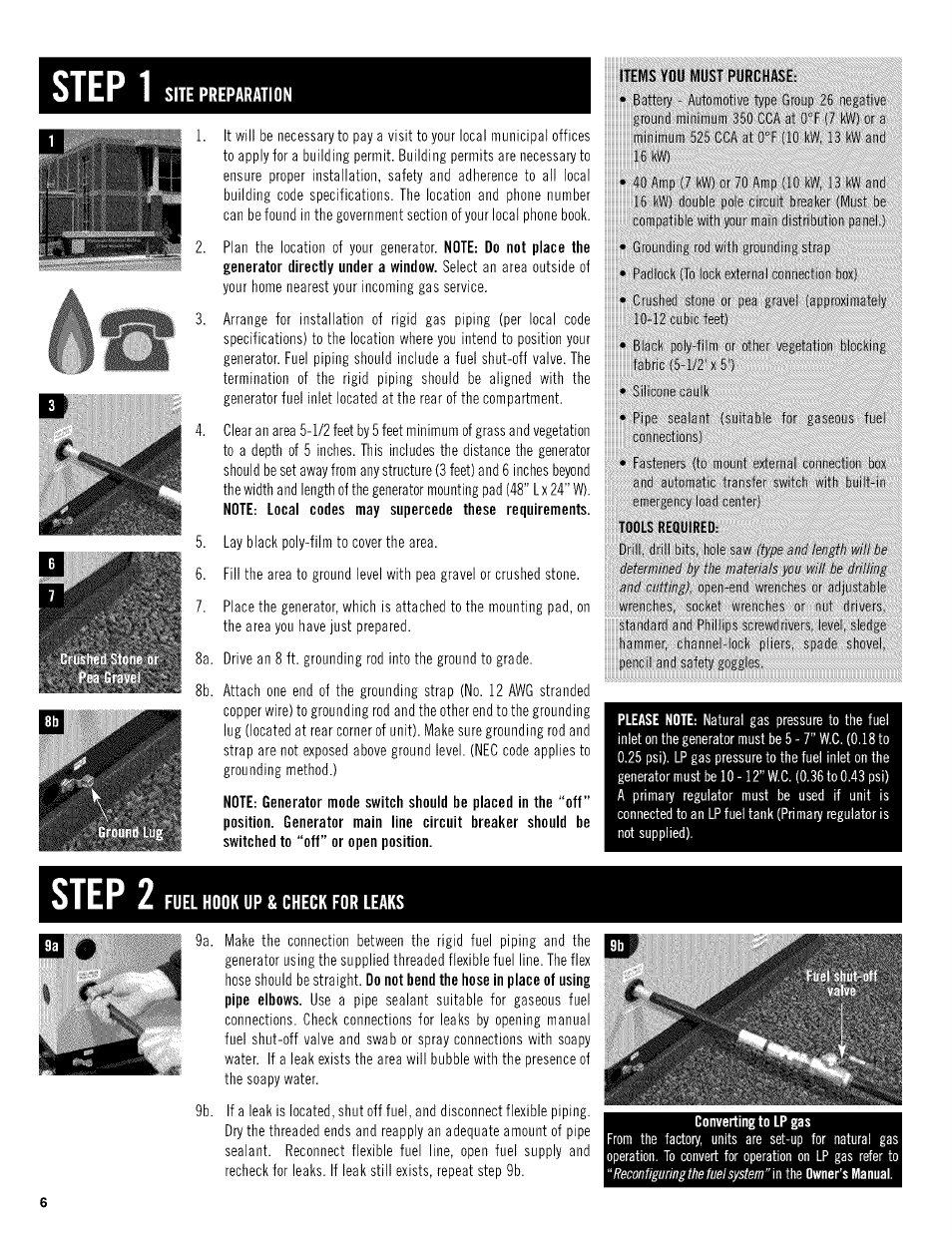 Step 1, Site preparation, Step 2 | Fuel hook up & check for leaks, Mm wsm, Fahrrctt^w'xtl, Will bis\ will be \(fi^lliitg, Cutting, Reconfiguringthefuelsystem”\n | Carrier ASPB07-1SI User Manual | Page 6 / 8