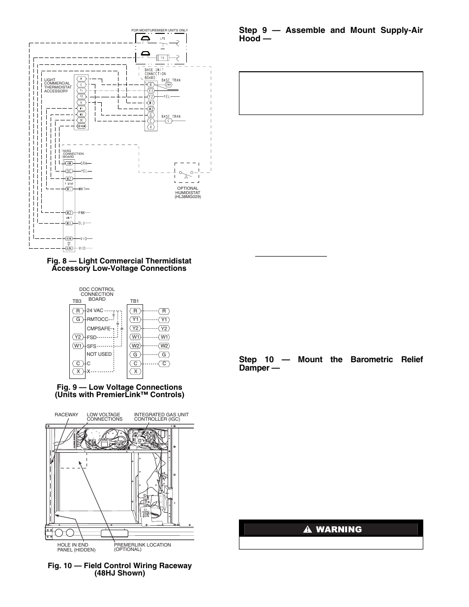 Step 9 — assemble and mount supply-air hood, Step 10 — mount the barometric relief damper | Carrier COBRA 48/50HJ004-014 User Manual | Page 28 / 44