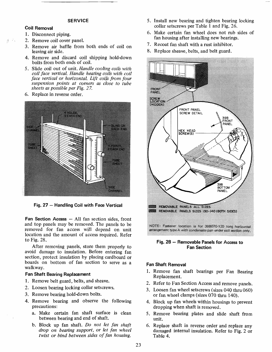 Service, Fan shaft removal | Carrier 39B User Manual | Page 23 / 24