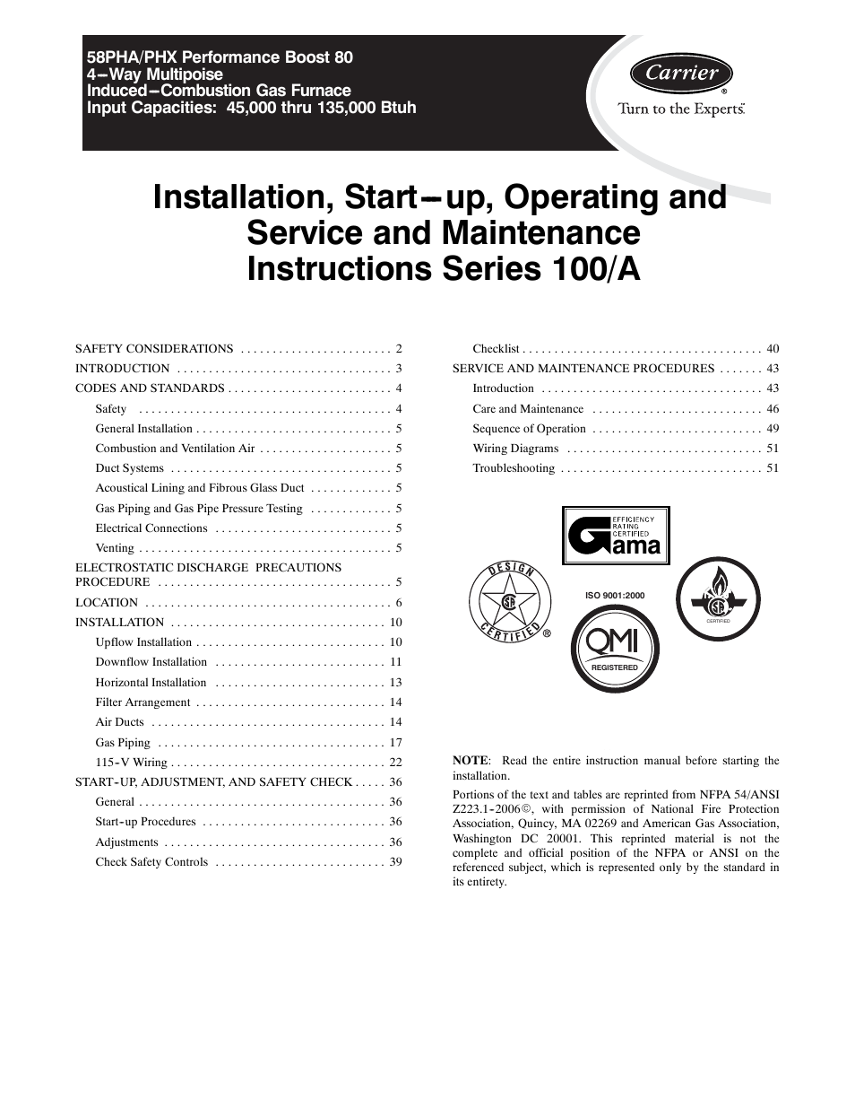 Carrier 58PHA/PHX User Manual | 54 pages