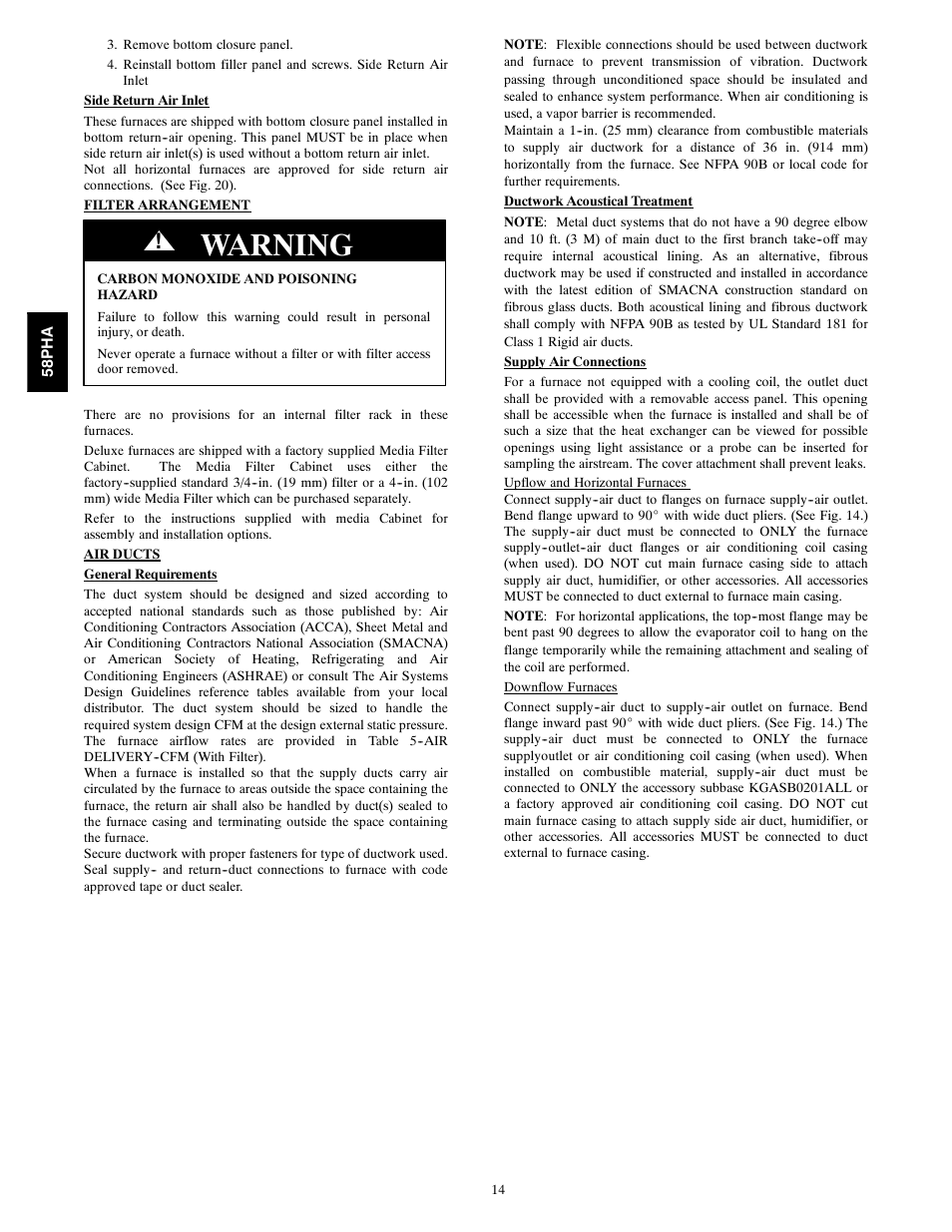 Warning | Carrier 58PHA/PHX User Manual | Page 14 / 54