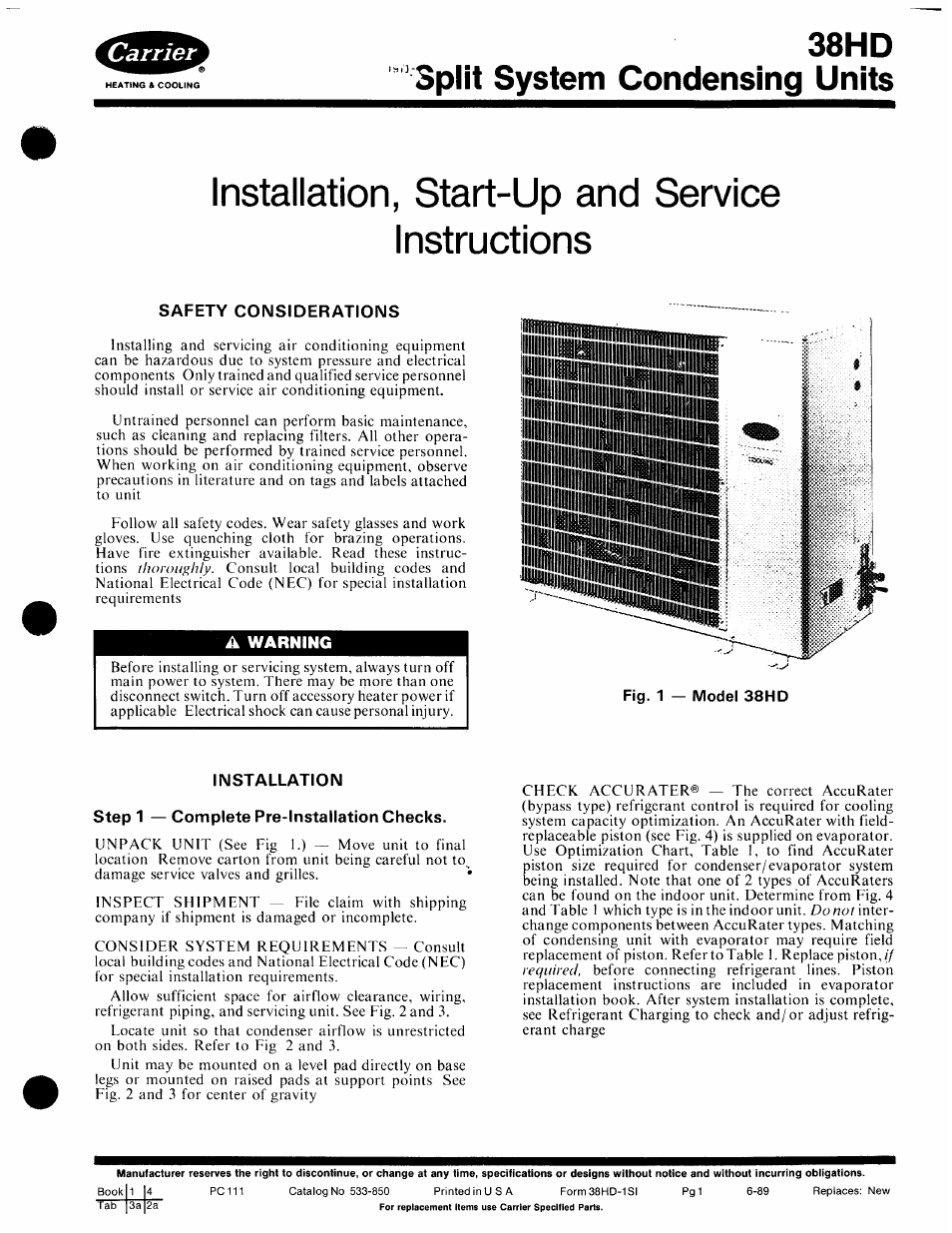 Carrier 38HD User Manual | 12 pages