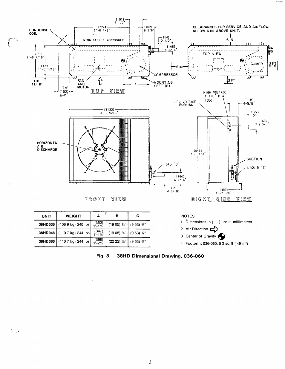 Fig. 3 — 38hd dimensional drawing, 036-060 | Carrier 38HD User Manual | Page 3 / 12