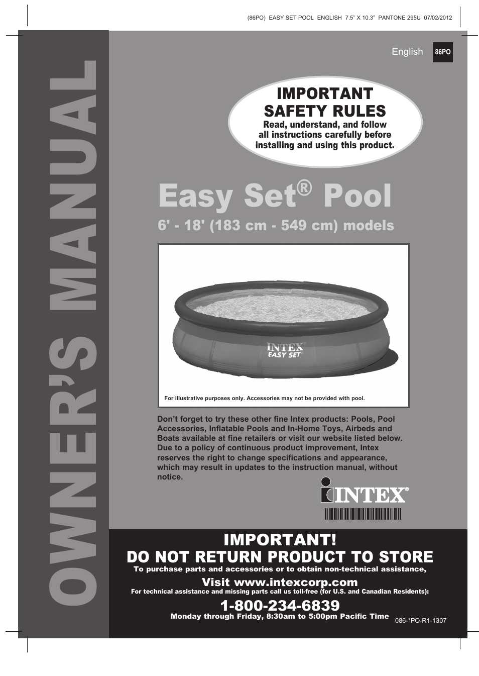 Intex 12 FT X 30 IN EASY SET POOL 2013 User Manual | 15 pages