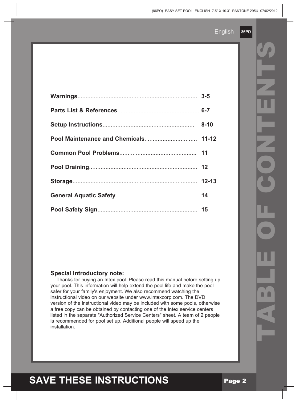 Intex 12 FT X 30 IN EASY SET POOL 2013 User Manual | Page 2 / 15