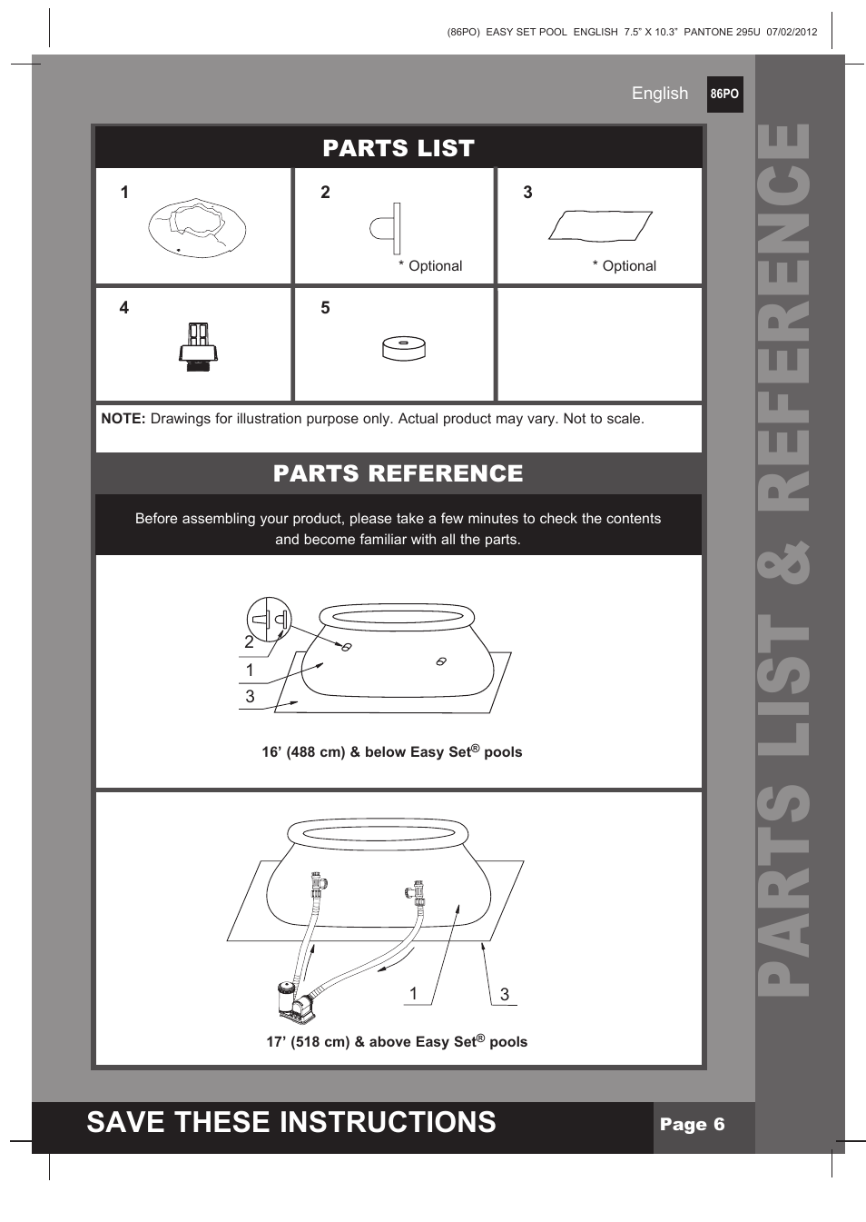 Parts list & reference, S ave these instructions | Intex 12 FT X 30 IN EASY SET POOL 2013 User Manual | Page 6 / 15