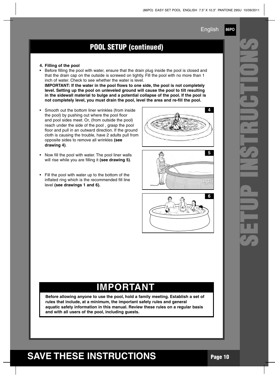 Ss ee tt uu pp ii nn ss tt rr uu cc tt iioo nn ss | Intex 12 FT X 30 IN EASY SET POOL 2012 User Manual | Page 10 / 17