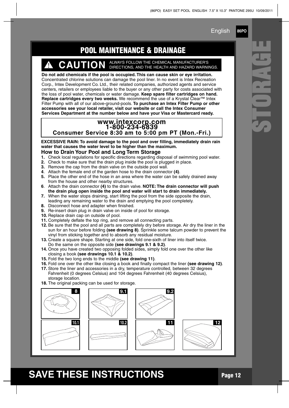 Ss tt oo rr aa gg ee, S ave these instructions, Caution | Intex 12 FT X 30 IN EASY SET POOL 2012 User Manual | Page 12 / 17