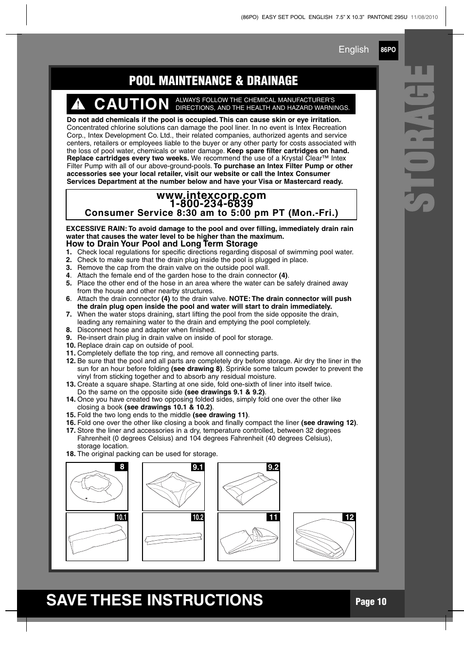 Ss tt oo rr aa gg ee, S ave these instructions, Caution | Intex 12 FT X 30 IN EASY SET POOL 2011 User Manual | Page 10 / 15