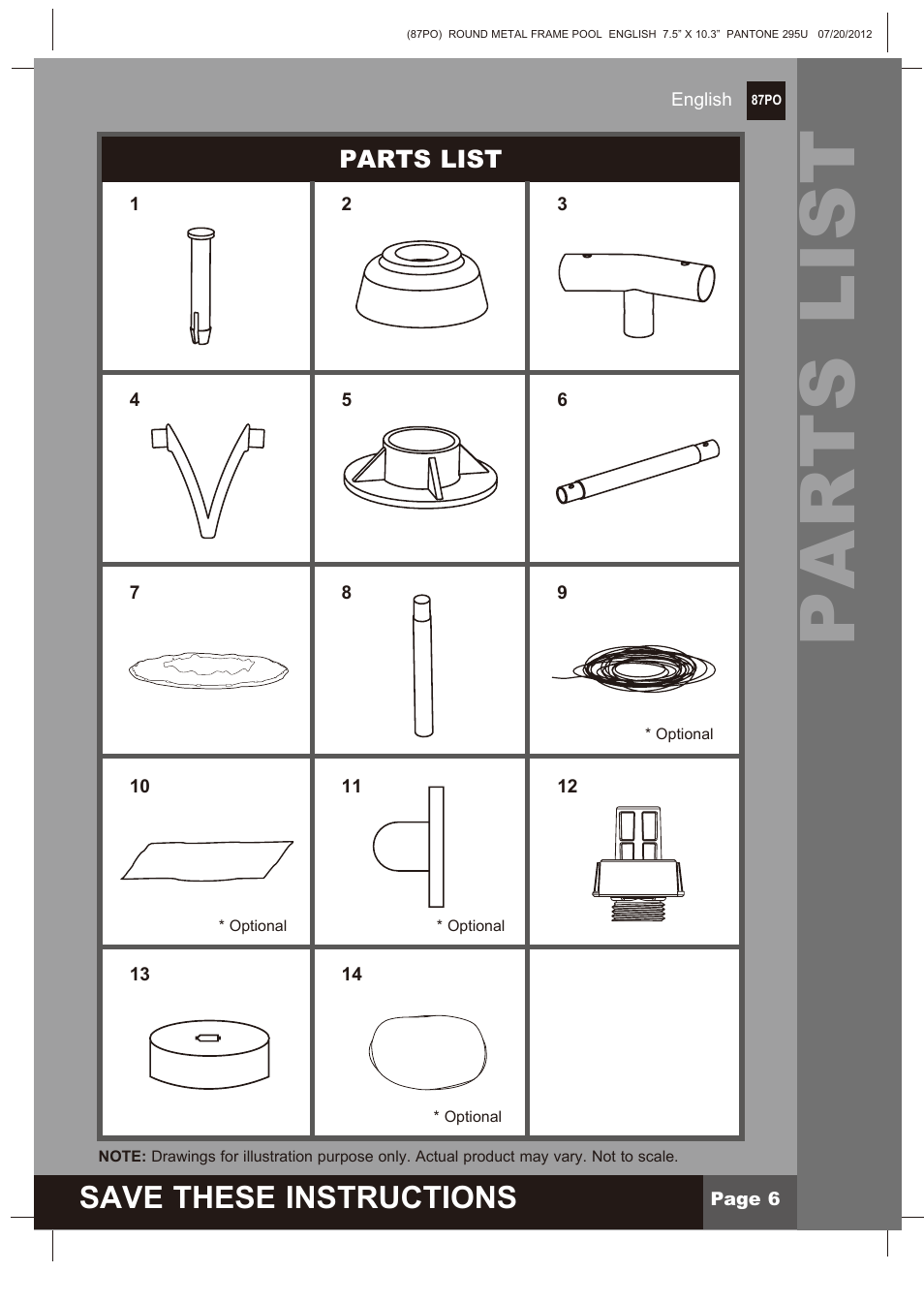 Parts list, Save these instructions | Intex 12 FT X 30 IN METAL FRAME POOL 2013 User Manual | Page 6 / 17