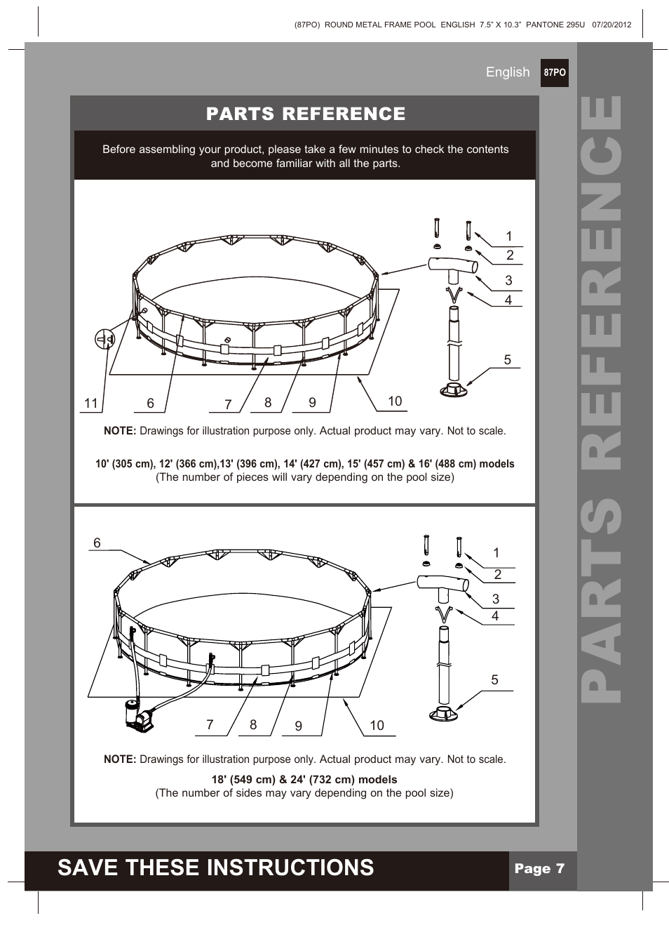 Parts reference, Save these instructions | Intex 12 FT X 30 IN METAL FRAME POOL 2013 User Manual | Page 7 / 17