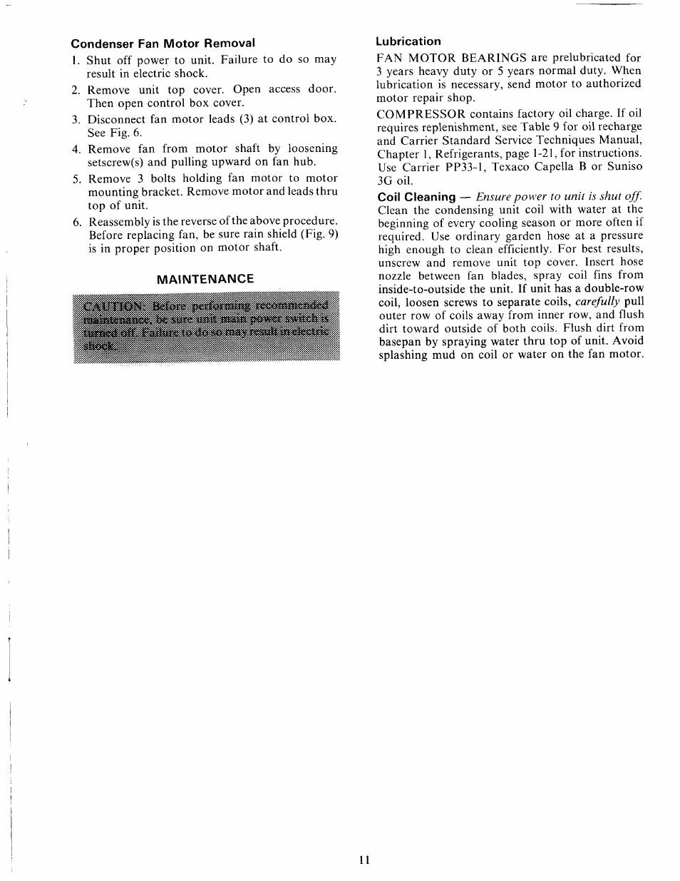 Condenser fan motor removal, Maintenance, Lubrication | Carrier 38VH User Manual | Page 11 / 12