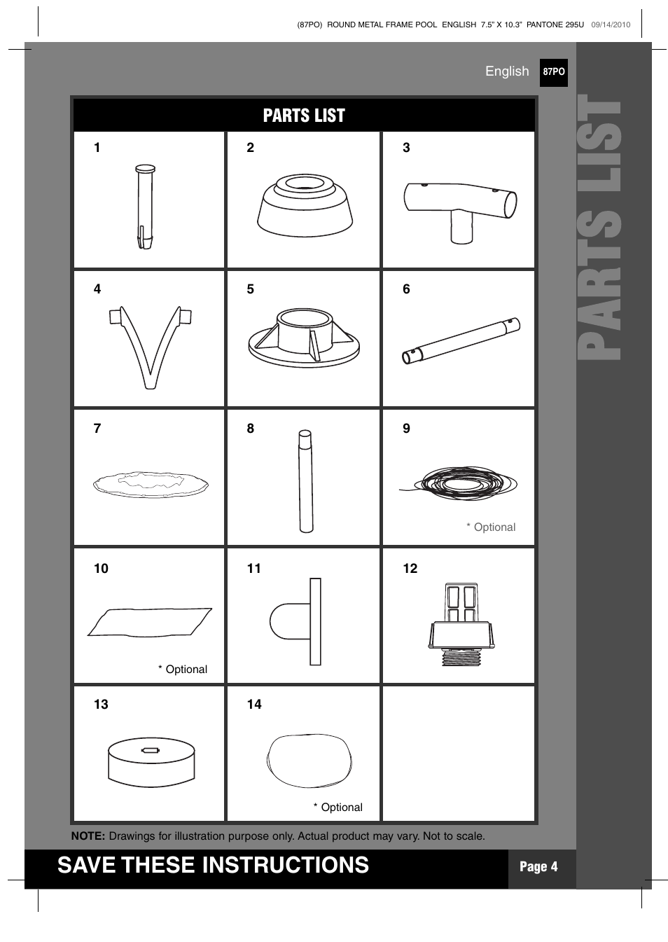 Parts list, Save these instructions | Intex 12 FT X 30 IN METAL FRAME POOL 2011 User Manual | Page 4 / 17
