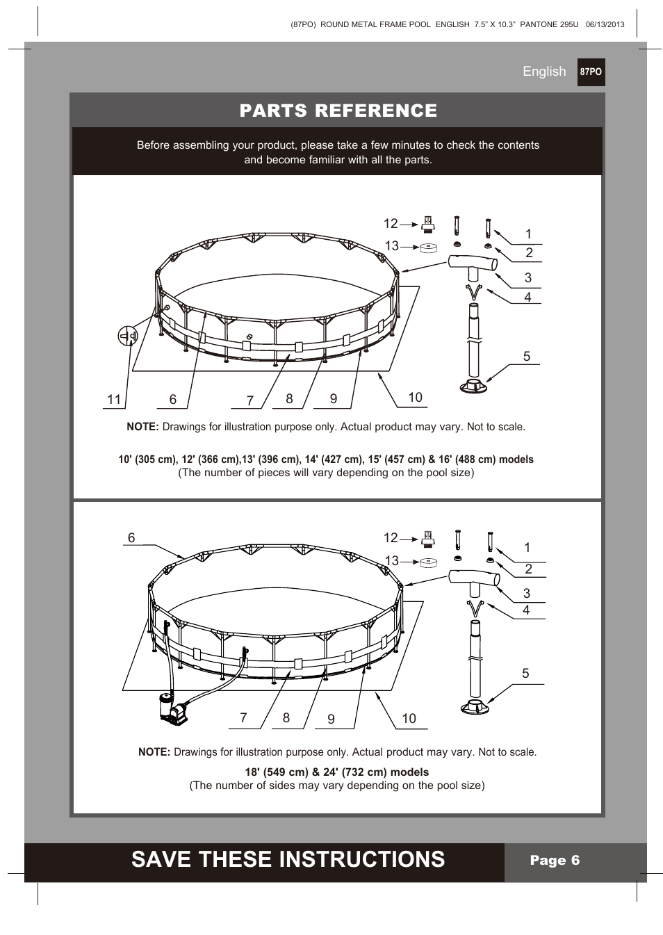 Save these instructions, Parts reference | Intex 10 FT X 30 IN METAL FRAME POOL 2014 User Manual | Page 6 / 15