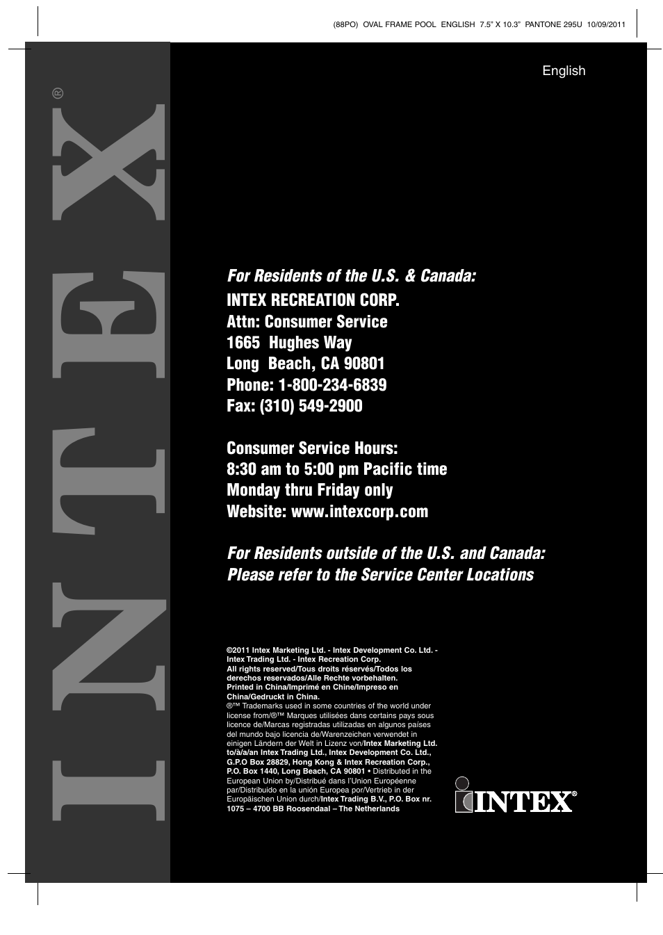 Intex 20 FT X 12 FT X 48 IN OVAL FRAME POOL User Manual | Page 21 / 21
