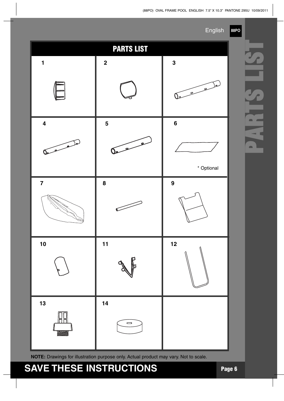 Pp aa rr tt ss ll iiss tt | Intex 20 FT X 12 FT X 48 IN OVAL FRAME POOL User Manual | Page 6 / 21