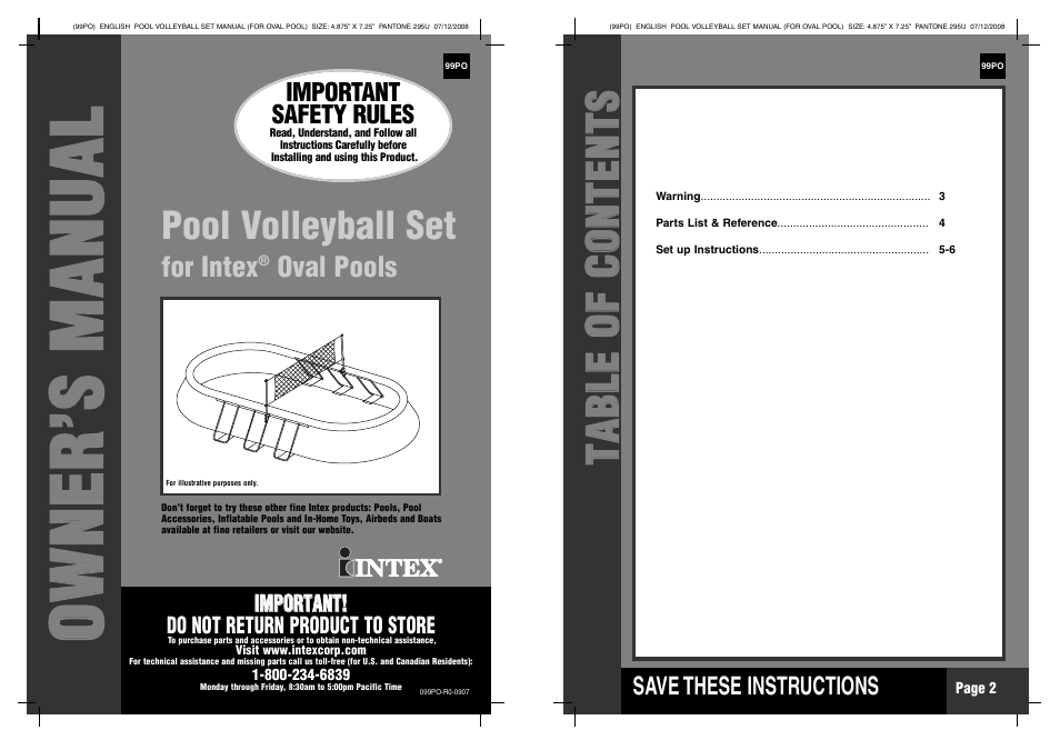 Intex Volleyball Set For Oval Frame Pool 2012 User Manual | 4 pages