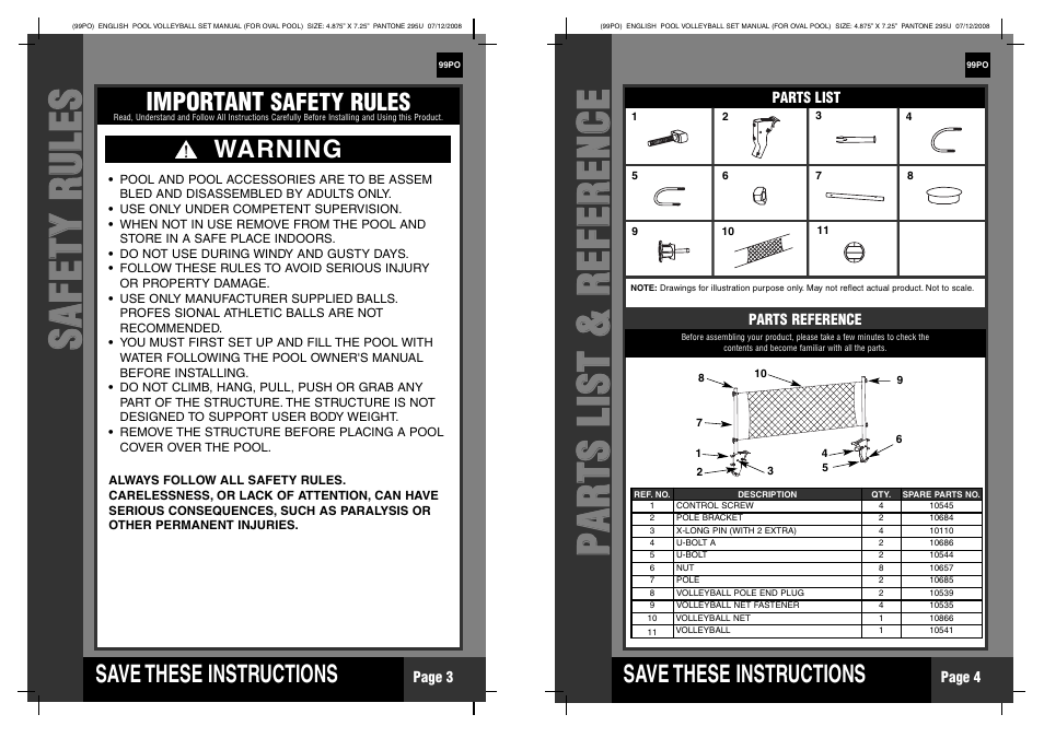 Ss aa ff ee tt yy rr uu llee ss, Save these instructions, Important | Warning, Safety rules | Intex Volleyball Set For Oval Frame Pool 2012 User Manual | Page 2 / 4