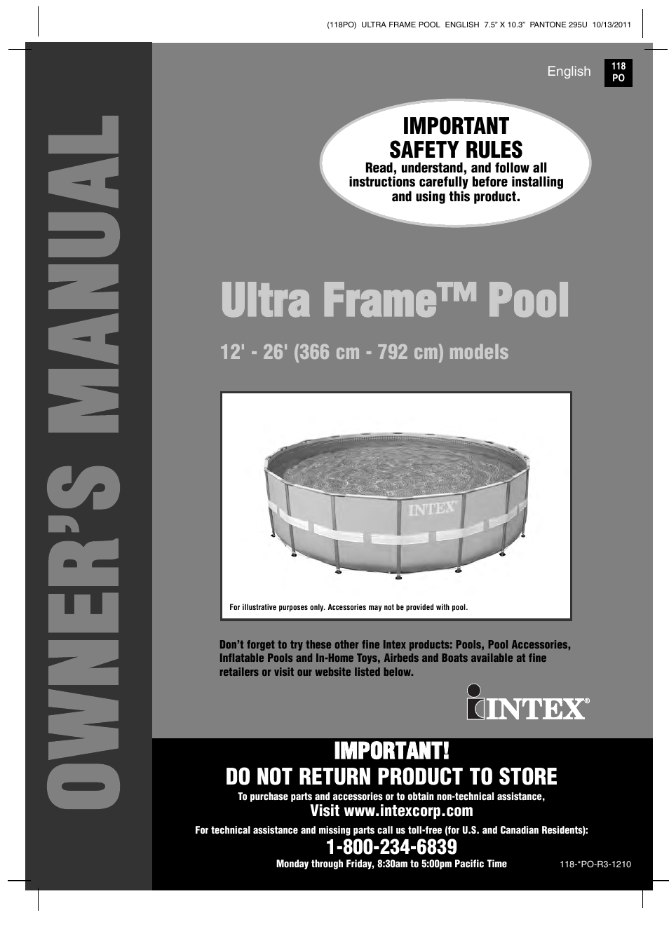 Intex 18 FT X 52 IN ULTRA FRAME POOL 2012 User Manual | 15 pages