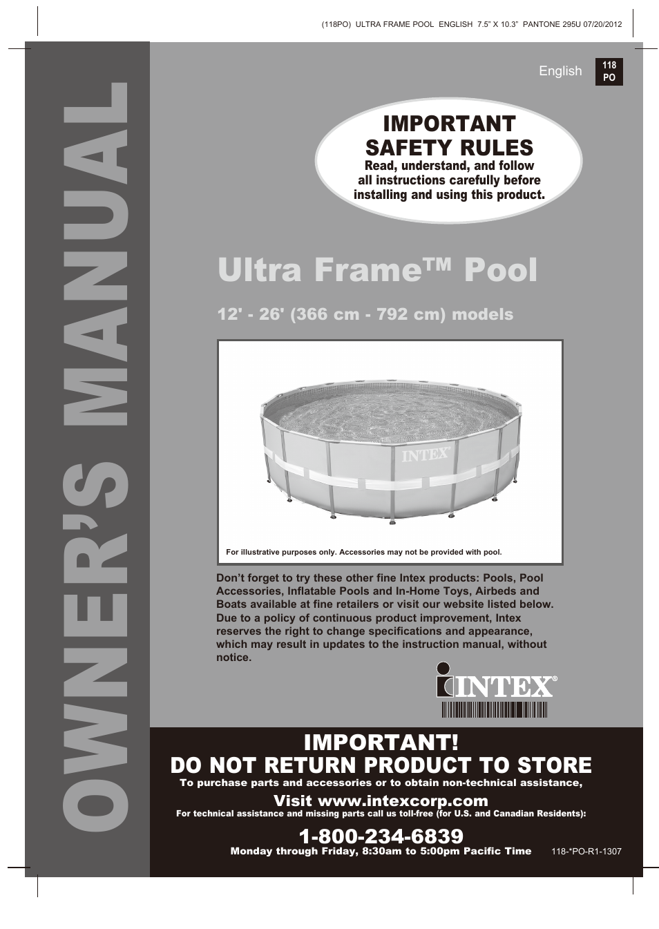 Intex 18 FT X 52 IN ULTRA FRAME POOL 2013 User Manual | 13 pages