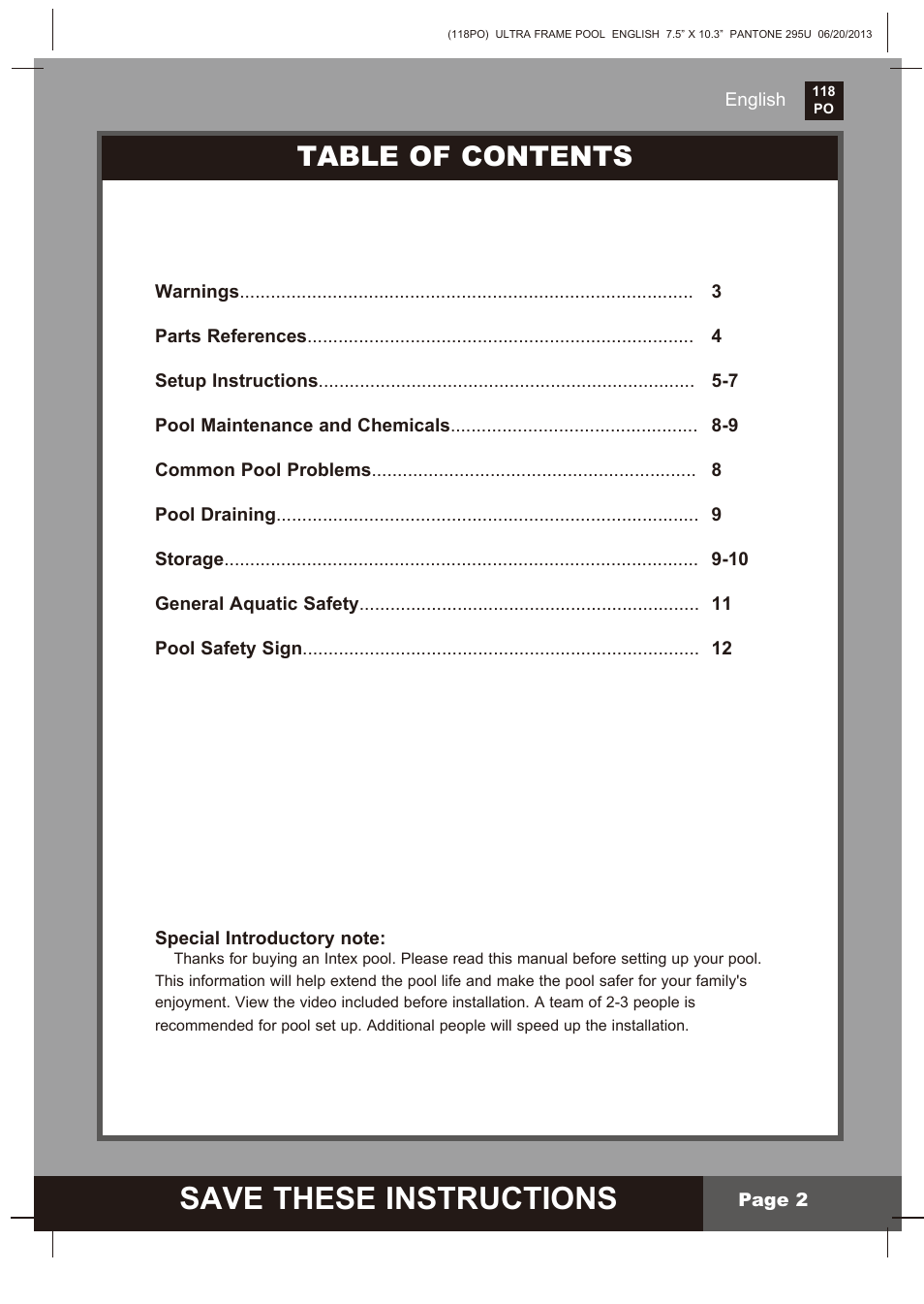 Intex 18 FT X 52 IN ULTRA FRAME POOL 2014 User Manual | Page 2 / 12