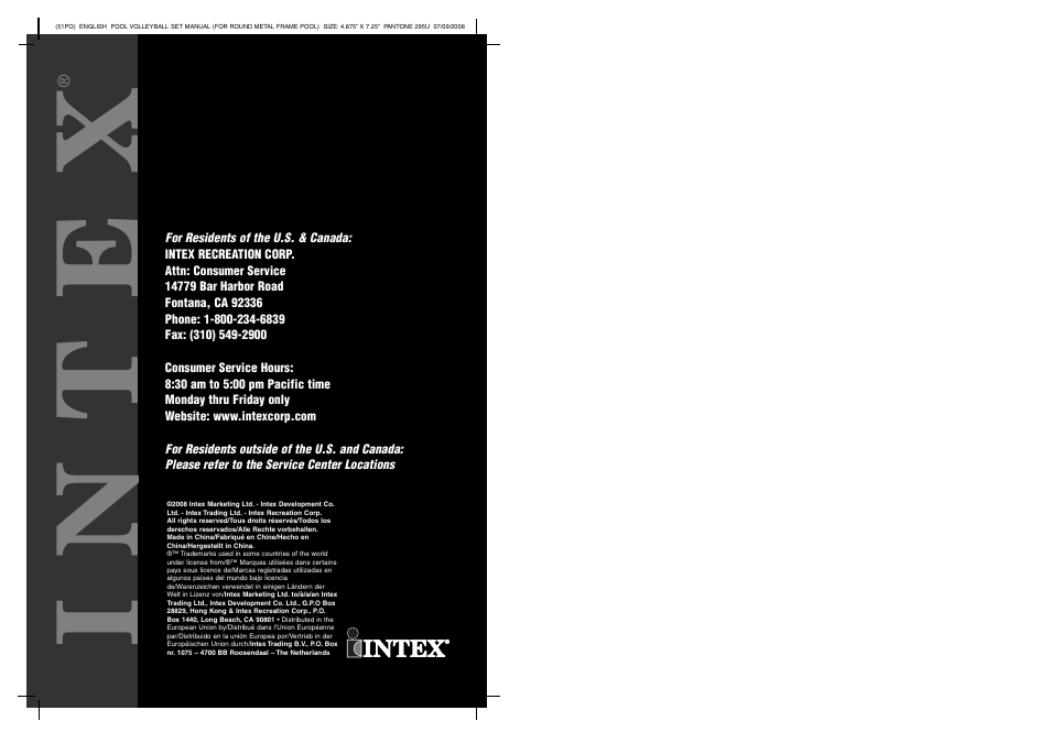 Intex | Intex Volleyball Set For Circular Metal Frame Pool 2011 User Manual | Page 4 / 4