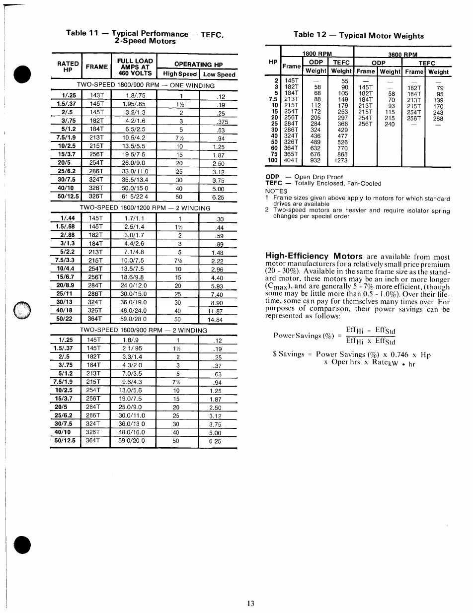Effstd $ savings = power savings (%) x 0.746 x hp, Operhrs, Rate^w . hr | High-efficiency motors | Carrier 39E/ER User Manual | Page 13 / 15