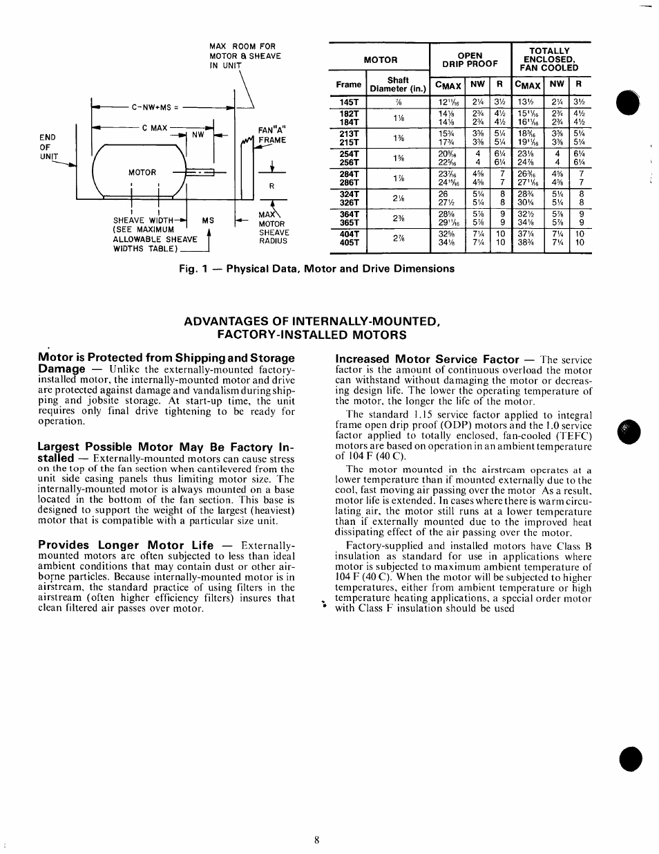 Fig. 1 — physical data, motor and drive dimensions | Carrier 39E/ER User Manual | Page 8 / 15