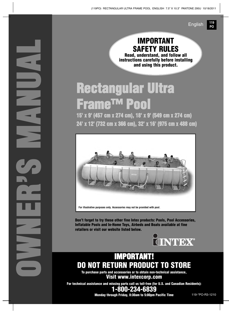 Intex 18 FT X 9 FT X 52 IN ULTRA FRAME RECTANGULAR POOL User Manual | 18 pages