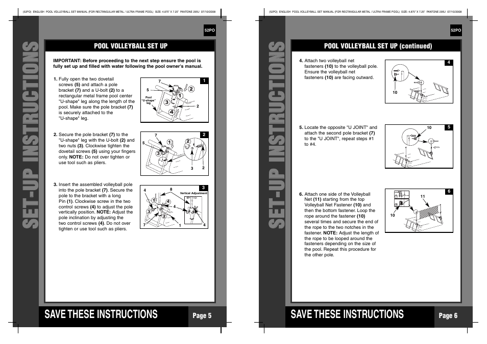 Save these instructions | Intex Volleyball Set For Rectangular Metal Frame Pool 2012 User Manual | Page 3 / 4