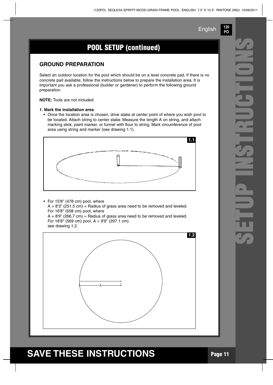 Ss ee tt uu pp ii nn ss tt rr uu cc tt iioo nn ss | Intex 18 FT 8 IN X 53 IN SEQUOIA SPIRIT POOL 2012 User Manual | Page 11 / 27