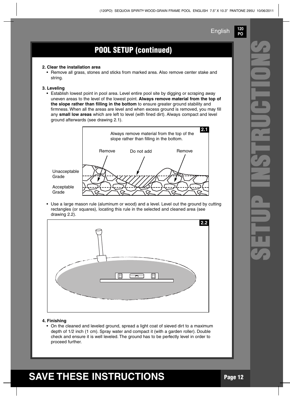 Ss ee tt uu pp ii nn ss tt rr uu cc tt iioo nn ss | Intex 18 FT 8 IN X 53 IN SEQUOIA SPIRIT POOL 2012 User Manual | Page 12 / 27