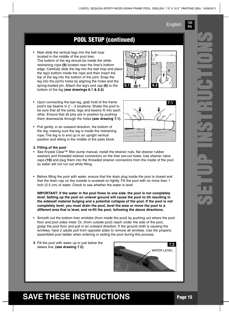 Ss ee tt uu pp ii nn ss tt rr uu cc tt iioo nn ss | Intex 18 FT 8 IN X 53 IN SEQUOIA SPIRIT POOL 2012 User Manual | Page 15 / 27