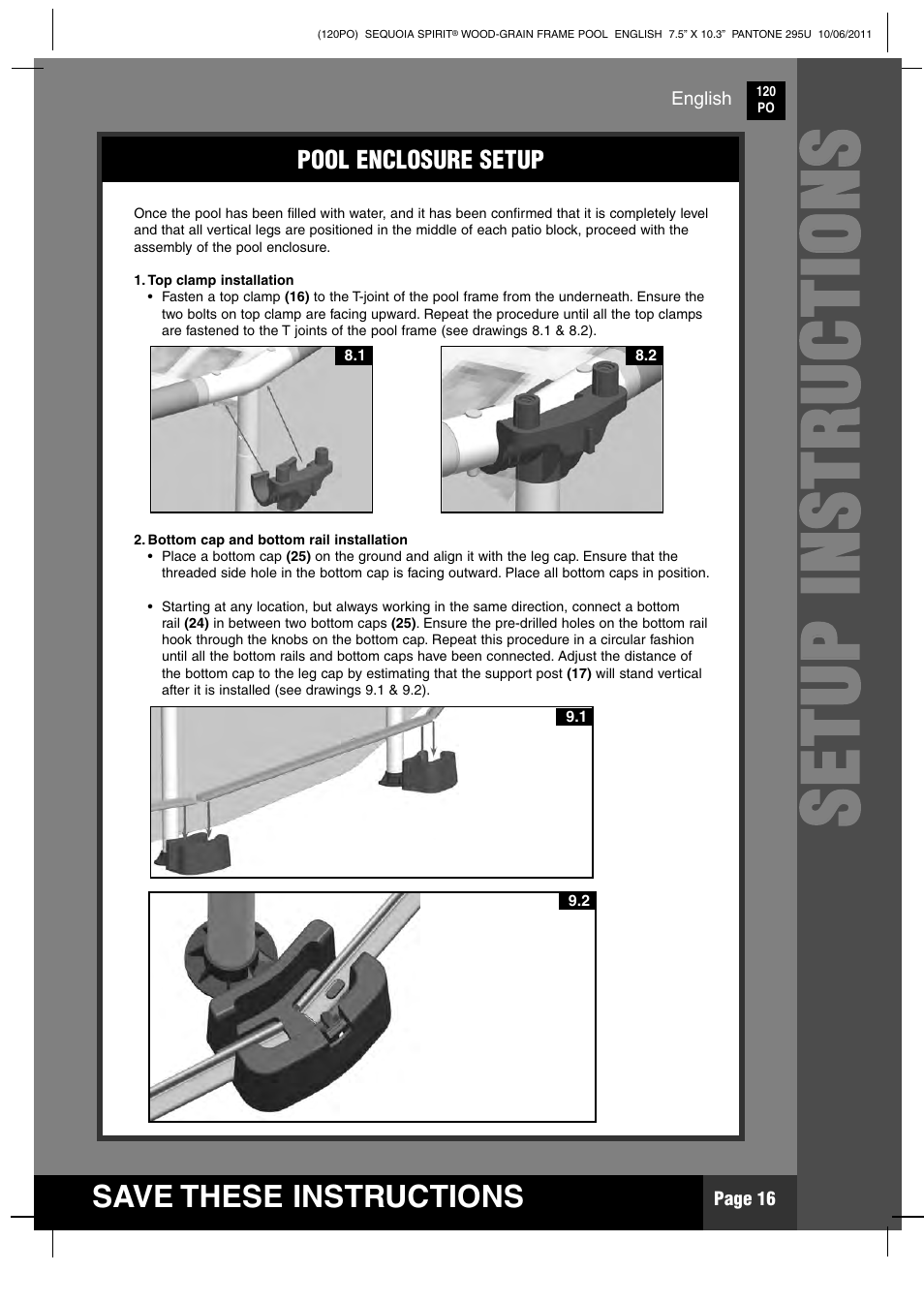 Ss ee tt uu pp ii nn ss tt rr uu cc tt iioo nn ss | Intex 18 FT 8 IN X 53 IN SEQUOIA SPIRIT POOL 2012 User Manual | Page 16 / 27