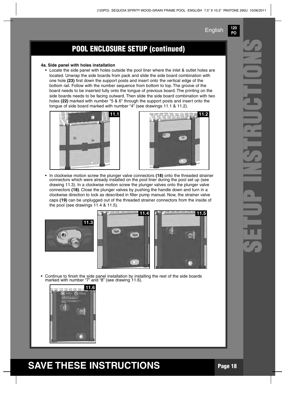 Ss ee tt uu pp ii nn ss tt rr uu cc tt iioo nn ss | Intex 18 FT 8 IN X 53 IN SEQUOIA SPIRIT POOL 2012 User Manual | Page 18 / 27