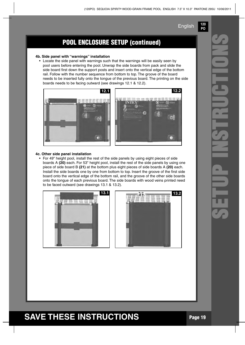 Ss ee tt uu pp ii nn ss tt rr uu cc tt iioo nn ss | Intex 18 FT 8 IN X 53 IN SEQUOIA SPIRIT POOL 2012 User Manual | Page 19 / 27
