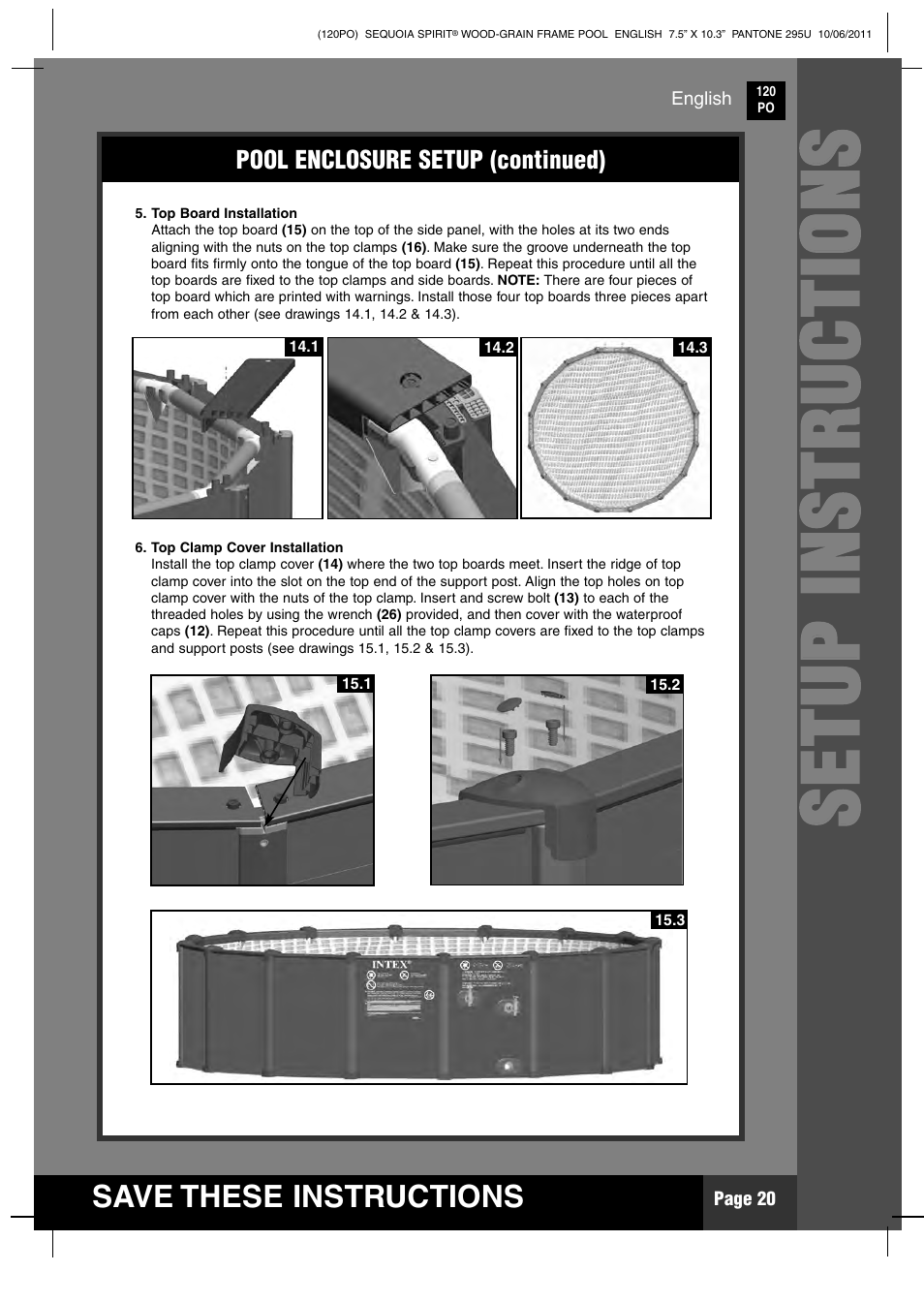 Ss ee tt uu pp ii nn ss tt rr uu cc tt iioo nn ss | Intex 18 FT 8 IN X 53 IN SEQUOIA SPIRIT POOL 2012 User Manual | Page 20 / 27