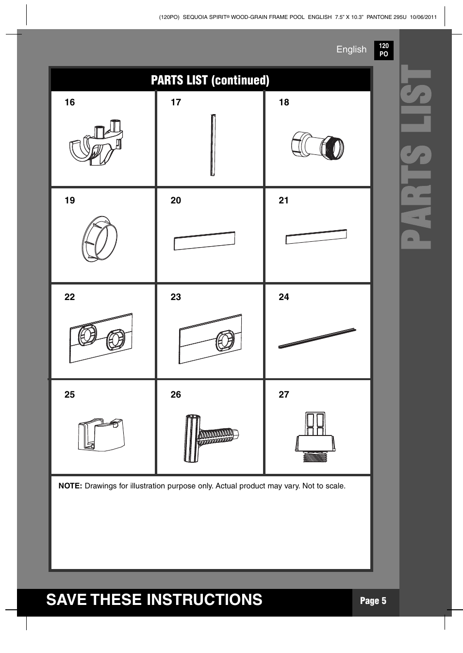 Pp aa rr tt ss ll iiss tt | Intex 18 FT 8 IN X 53 IN SEQUOIA SPIRIT POOL 2012 User Manual | Page 5 / 27