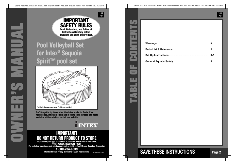 Intex Pool Volleyball Set for Sequoia Spirit Pool Set 2012 User Manual | 4 pages