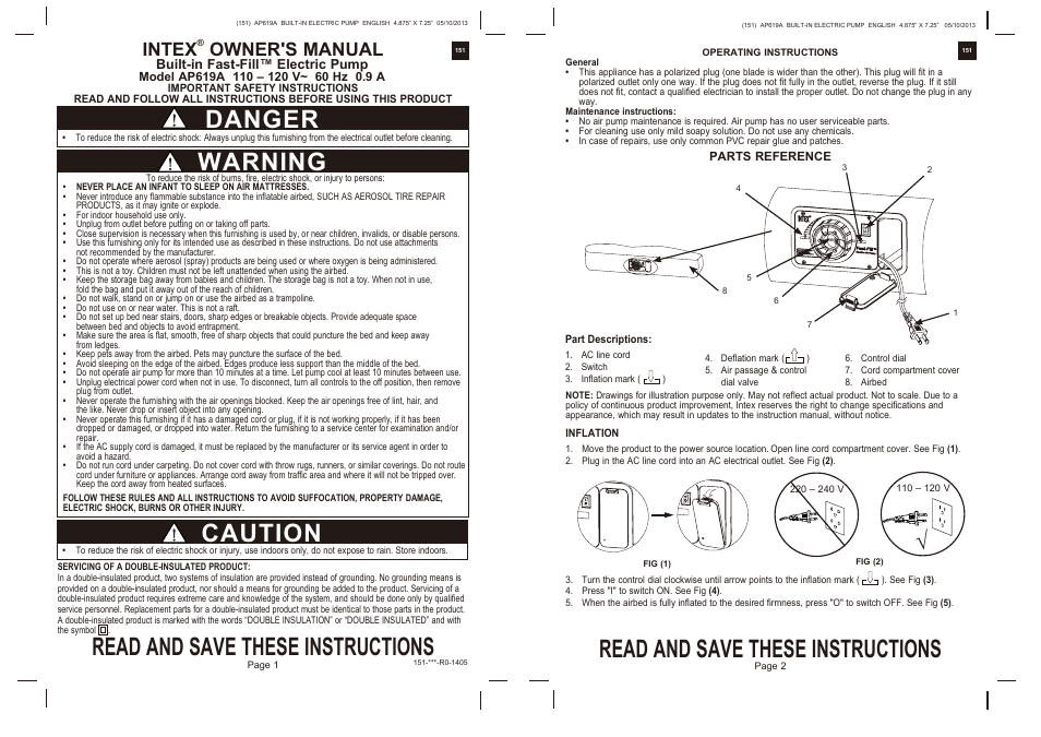 Intex TWIN COMFORT-PLUSH ELEVATED AIRBED WITH BIP 2014 User Manual | 2 pages