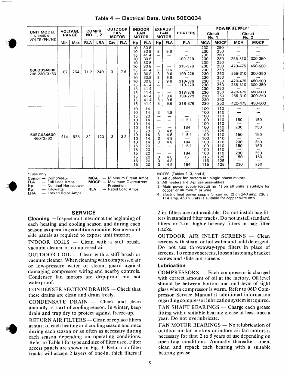 Service, Service cleaning, Lubrication | Carrier 50EQ User Manual | Page 9 / 16