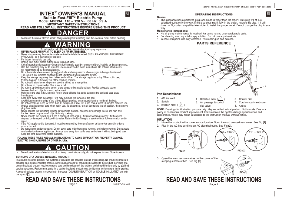 Intex QUEEN FOAM TOP AIRBED WITH BIP 2014 User Manual | 2 pages