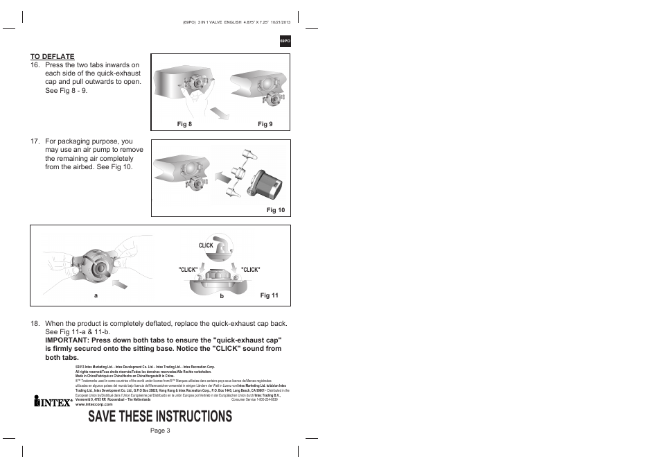 Save these instructions | Intex JR. TWIN ROLL´N GO AIRBED KIT User Manual | Page 2 / 2